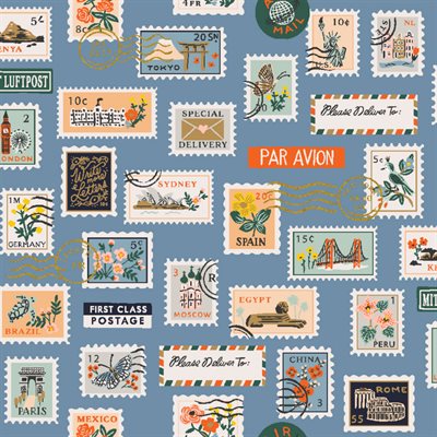 Bon Voyage - Postage Stamps in Blue