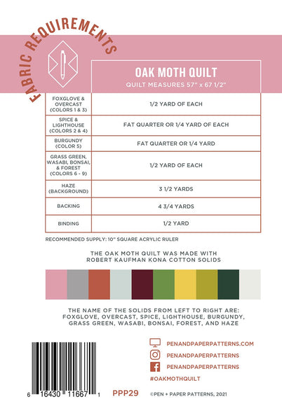Pen & Paper Patterns - Oak Moth Quilt Pattern